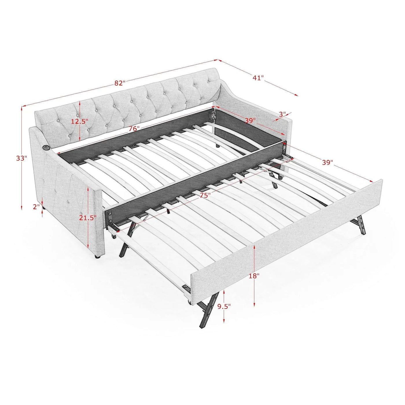 Size Upholstered Daybed With Trundle And USB Charging Armrest by HouseOfZazla