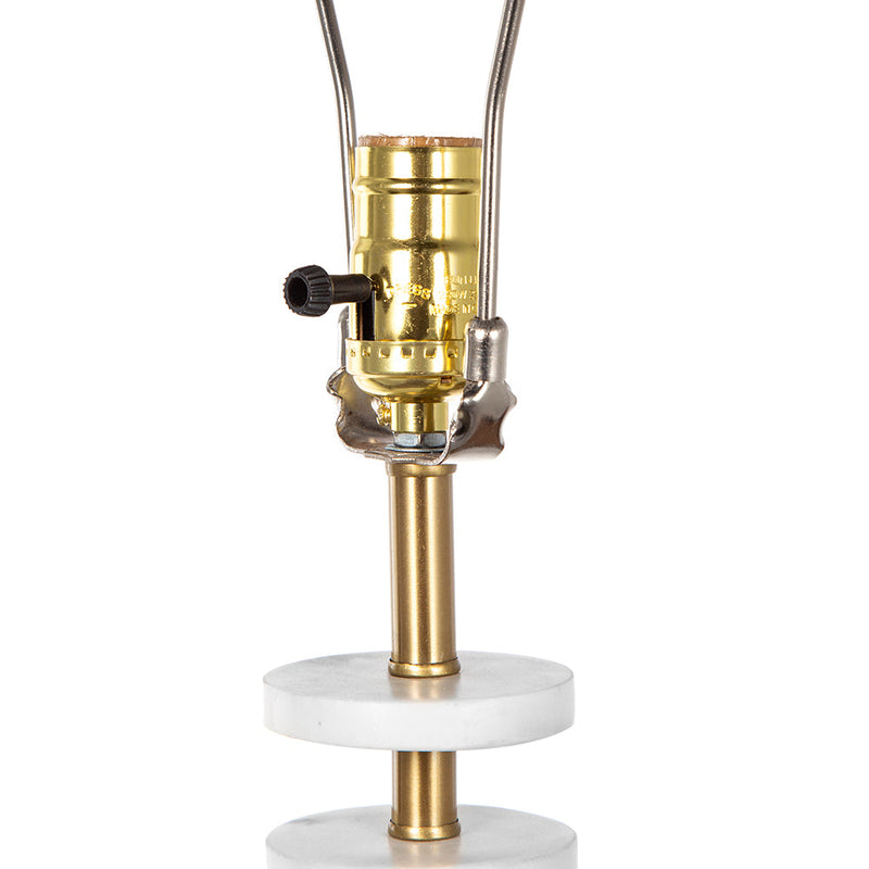 White Marble Table Lamp with Brass Frame and Drum Shade - White, photo 6 of 10
