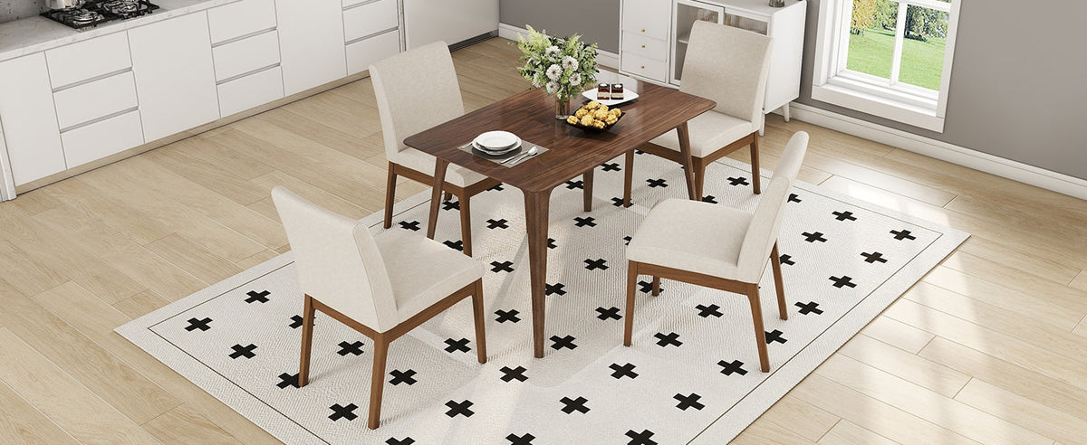 5-Piece Dining Table Set with Upholstered Chairs - Light Beige/Walnut, photo 5 of 10