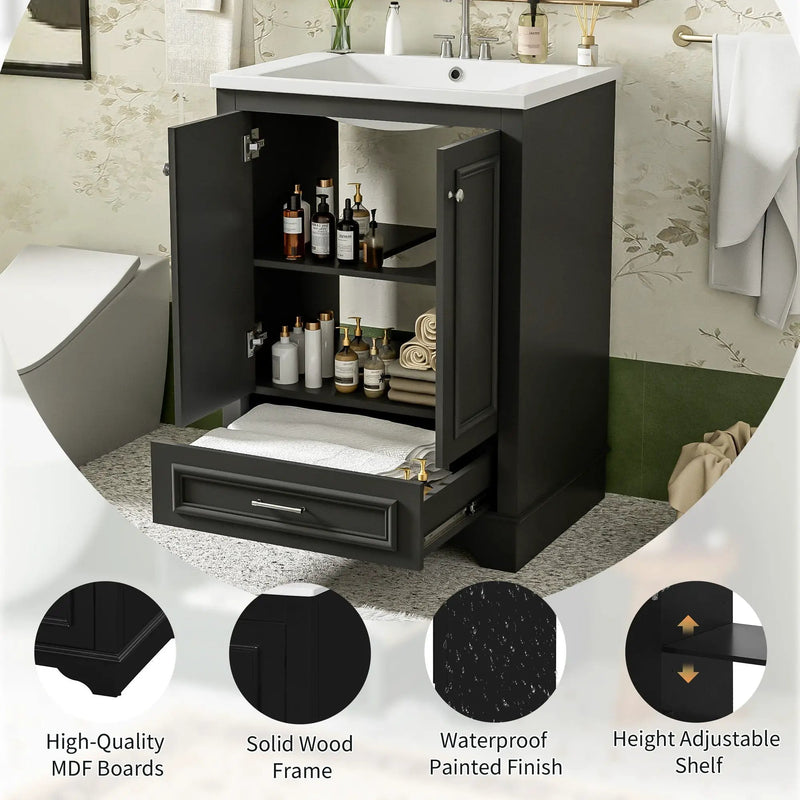 Bathroom Vanity With Ceramic Sink Combo, Modern Freestanding Storage Cabinet With Silver Handles by HouseOfZazla