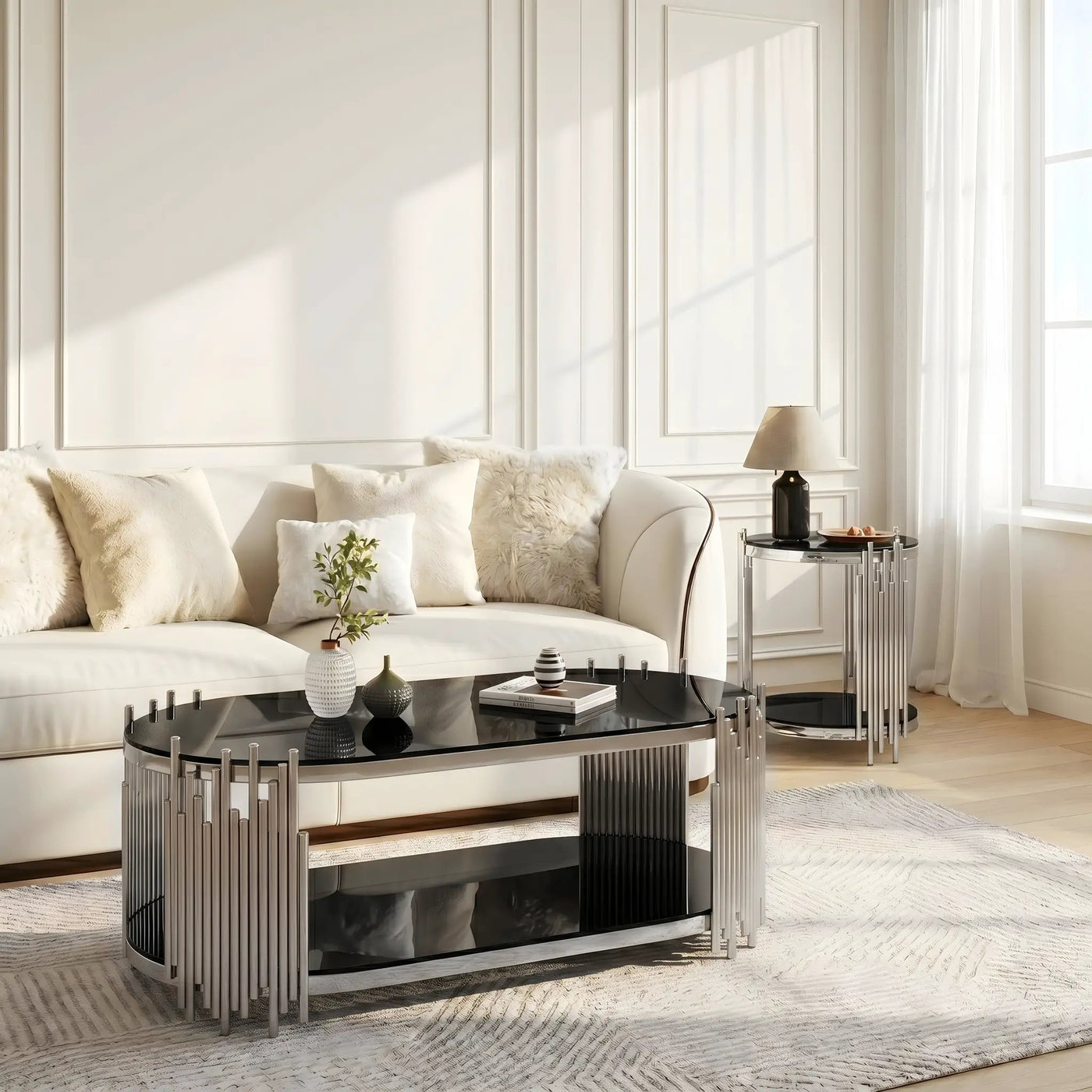Modern Luxury Coffee Table and Side Table Set, 2-Piece Oval by HouseOfZazla