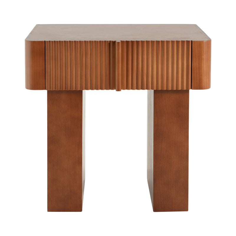 Wood End Table with Drawer with Fluted Front - Walnut, photo 6 of 10