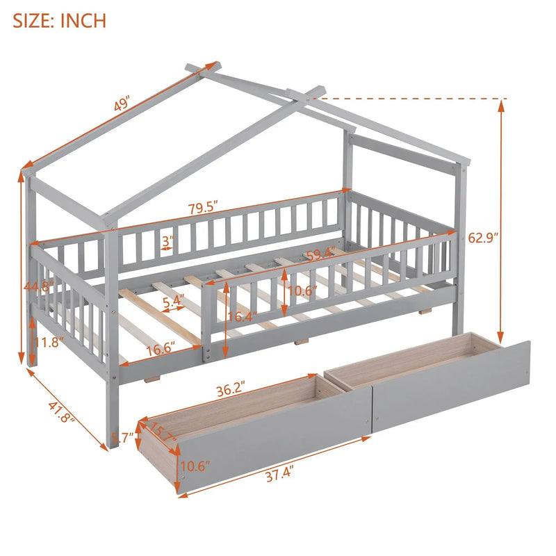 House Bed With 2 Drawers by Unique Piece Furniture