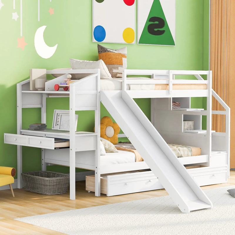 Bunk Bed With Storage Staircase, Slide, Desk, Drawers, And Shelves by Unique Piece Furniture