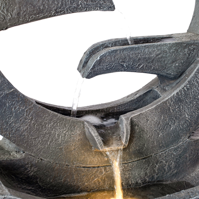 26.77'H Gray Circular Polyresin Outdoor Water Fountain with LED Light by HouseOfZazla