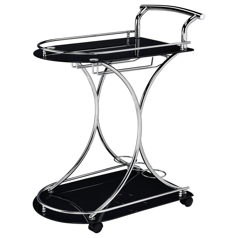 Elfman 2-tier Glass Shelf Metal Bar Cart Black and Chrome by Unique Piece Furniture