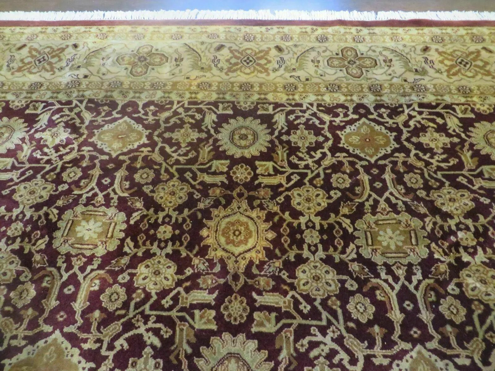 Indian Agra Rug 10x14 Vintage Handmade Larastan Wool Carpet Maroon Floral by Jewel Rugs