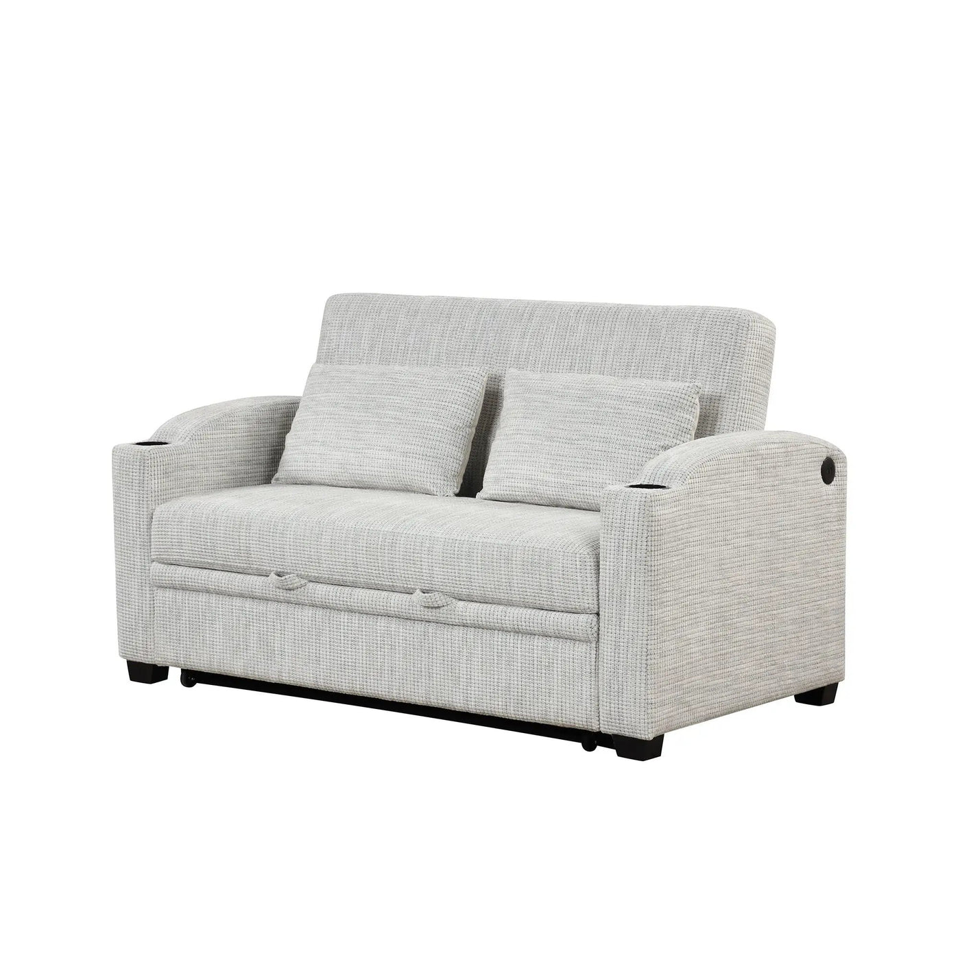 Pull Out Loveseat Sofa With Adjsutable Backrest, 2 Pillows, Cup Holders, USB Ports For Living Room by HouseOfZazla