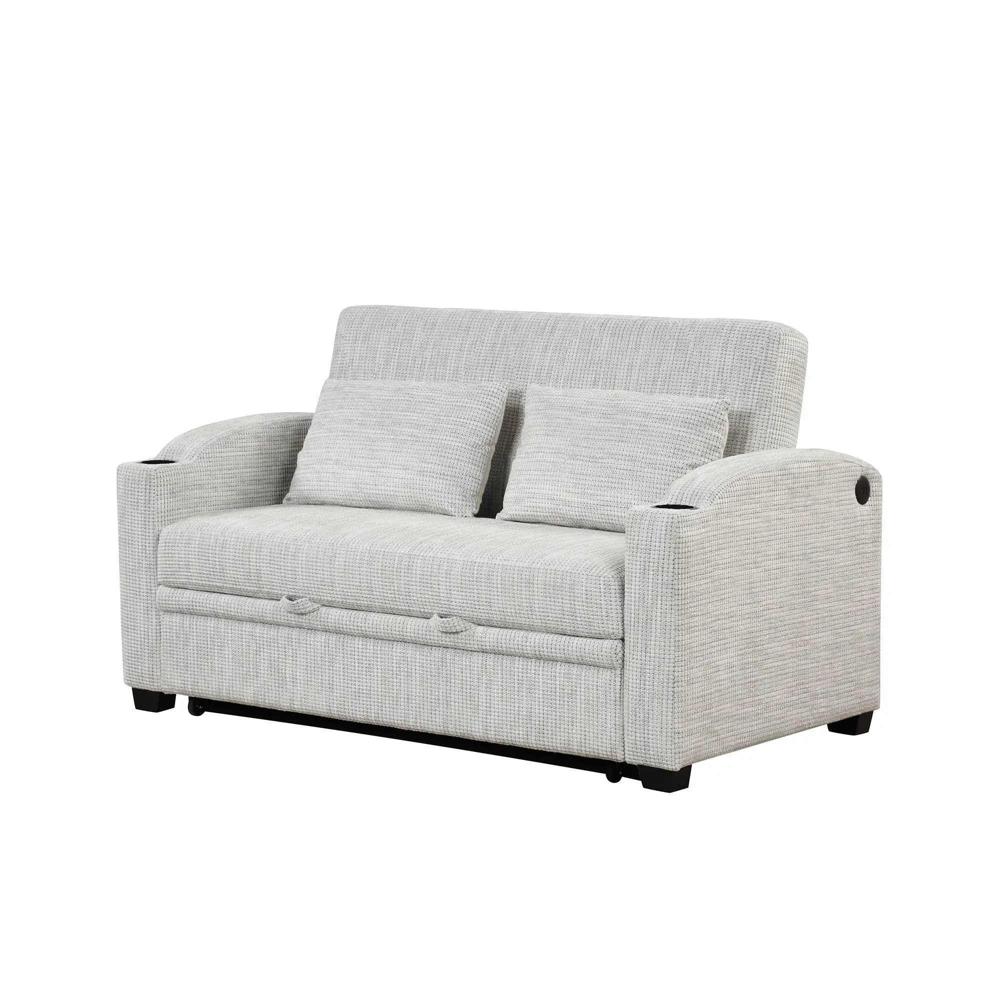 Pull Out Loveseat Sofa With Adjsutable Backrest, 2 Pillows, Cup Holders, USB Ports For Living Room by HouseOfZazla