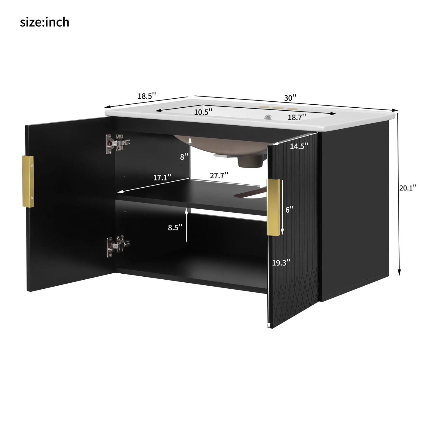Bathroom Vanity With Sink, Rectangular Storage Cabinet With 2 Soft Closing Doors by HouseOfZazla