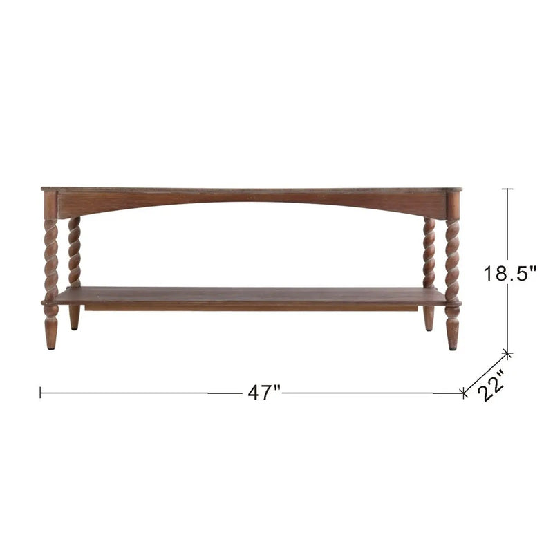Rustic Brown Wood Coffee Table with Turned Spiral Legs and Lower Shelf by HouseOfZazla