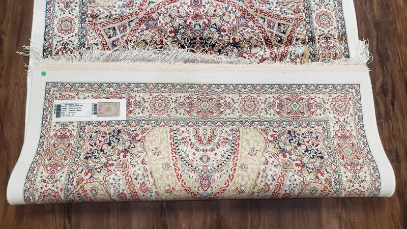 Persian Design Silk Accent Rug, Dome Medallion, Allover Pattern Oriental Carpet, Small Silk Rug, Cream, Ivory, Bamboo Silk, 2' 8" x 4' 1" by Jewel Rugs