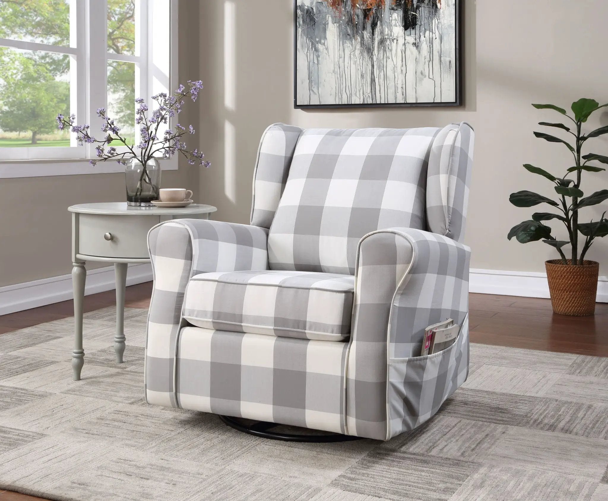 Patli Glider Chair With Swivel - Gray / White by HouseOfZazla