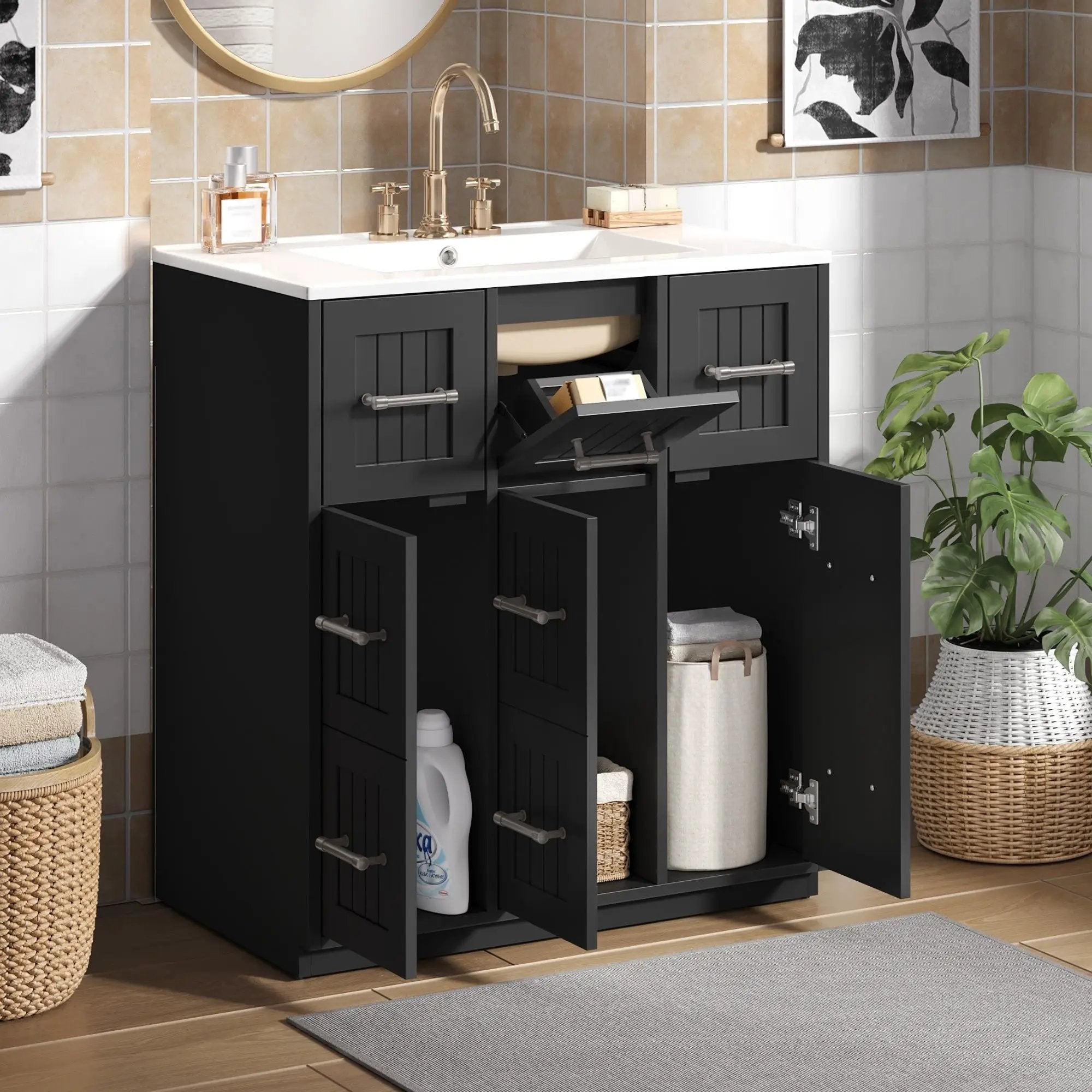 Bathroom Vanity With Undermount Sink, Soft-Close Doors, Drawers, Ceramic Sink by Unique Piece Furniture