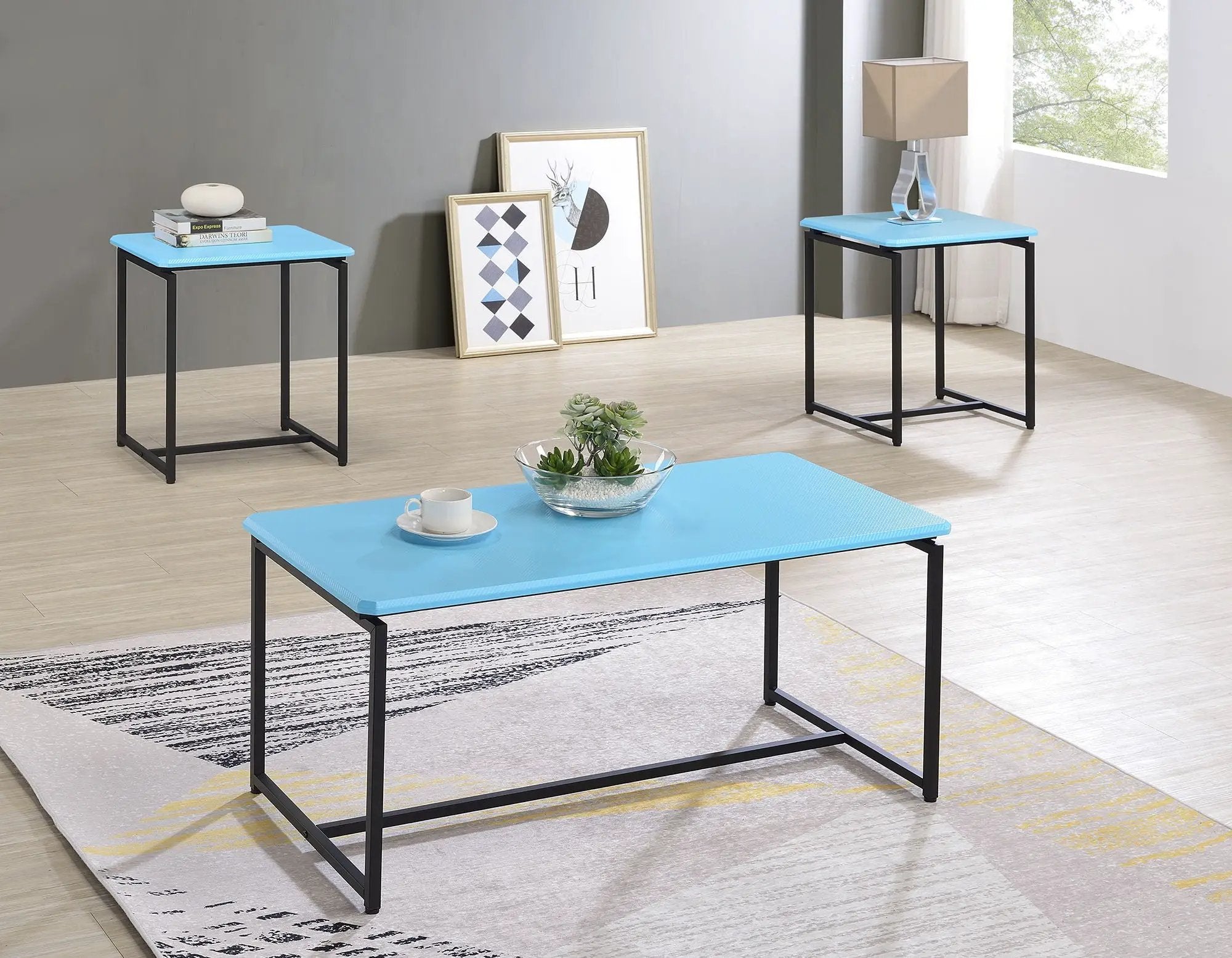 GT - 3 Piece Carbon Fiber Wrap Coffee Table And End Table (Set of 3) by Unique Piece Furniture