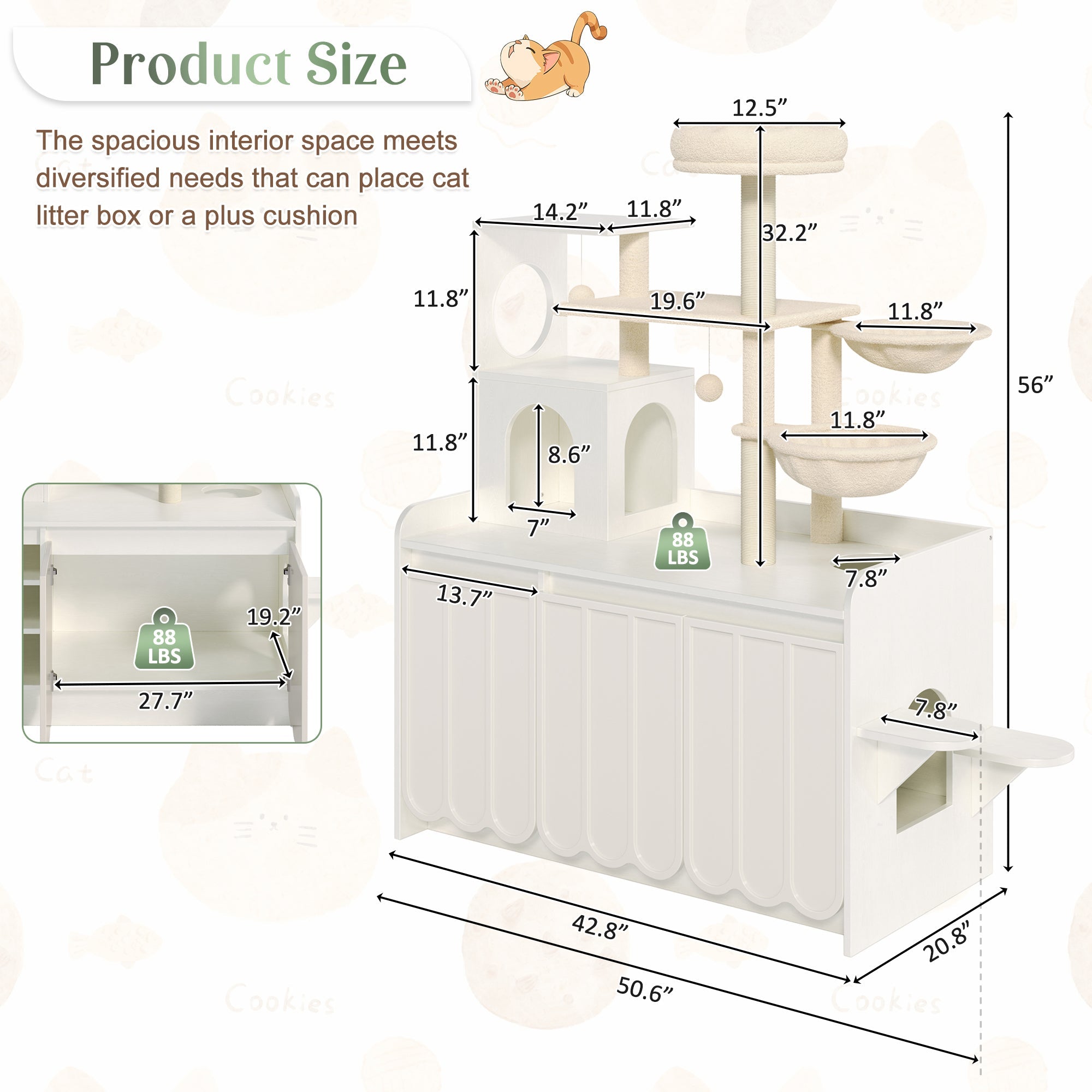 50.6" Cat Tree with Litter Box Enclosure, Sisal Scratching Post & Storage by HouseOfZazla