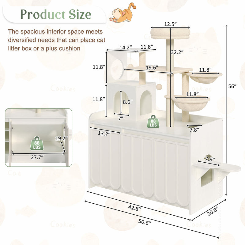 50.6" Cat Tree with Litter Box Enclosure, Sisal Scratching Post & Storage by HouseOfZazla