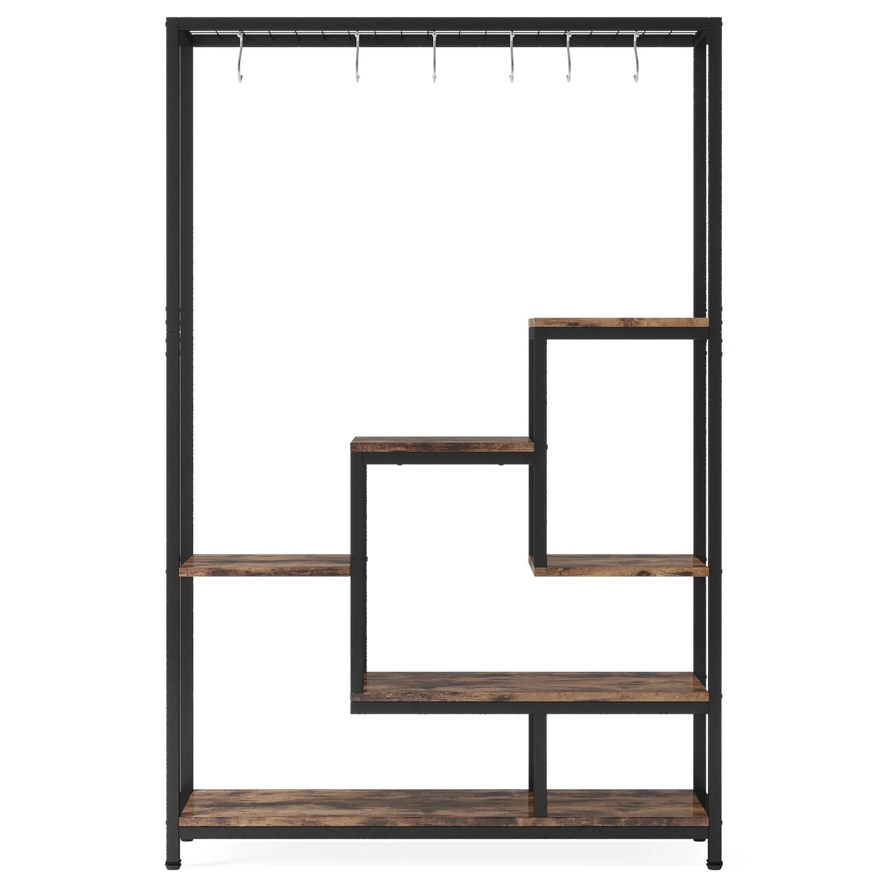 5 Tier Plant Stand With 6 Hooks For Living Room - Brown / Black by HouseOfZazla