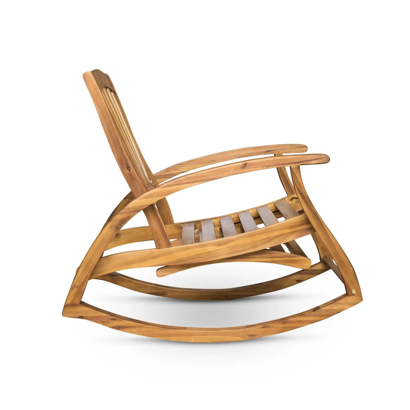 Outdoor Acacia Wood Rocking Chair with Retractable Foot Panel by HouseOfZazla