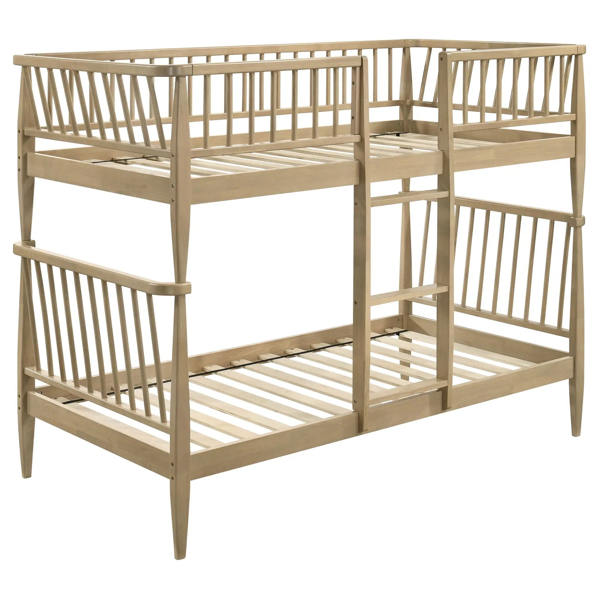 Abram Windsor Twin Over Twin Wood Bunk Bed with Ladder Almond by Unique Piece Furniture