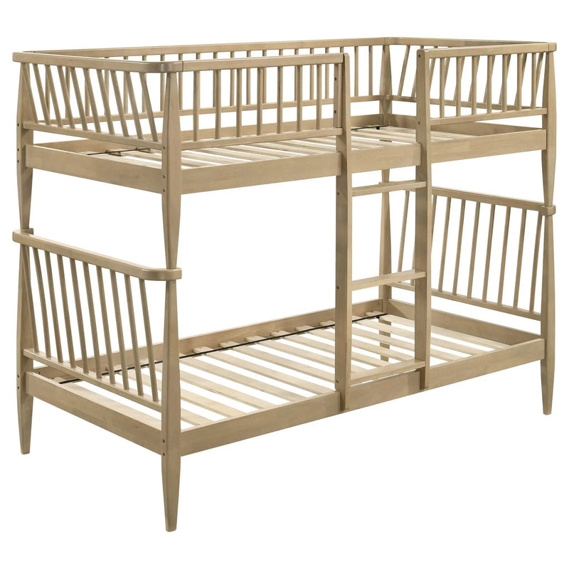 Abram Windsor Twin Over Twin Wood Bunk Bed with Ladder Almond by Unique Piece Furniture
