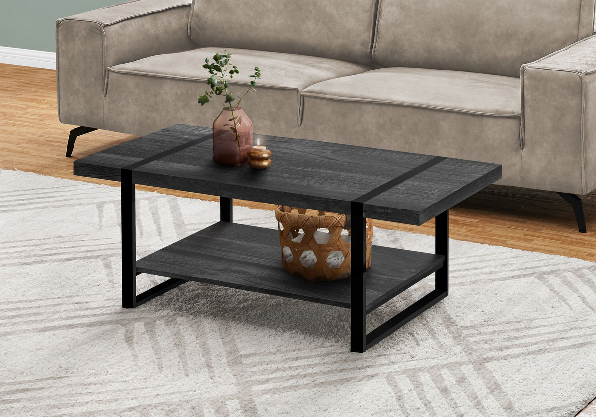 Rectangular Coffee Table with Fixed Storage Shelf - Dark Brown or Black, photo 7 of 8