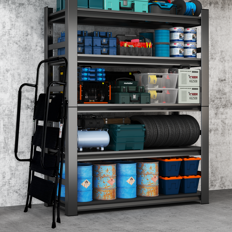 4 Step Folding Steel Ladder with Anti-Slip Pedals and Handrail by HouseOfZazla