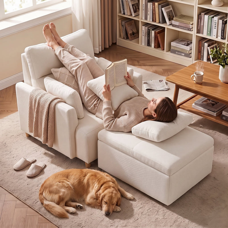 Oversized Accent Chair w/Storage Ottoman, Wide Accent Armchair Chair for Living Room, Modern Sofa Lounge Chair, Upholstered Mid-Century Reading Chair, Comfy Living Room Chair, Deep Seat Couch(White), photo 4 of 10