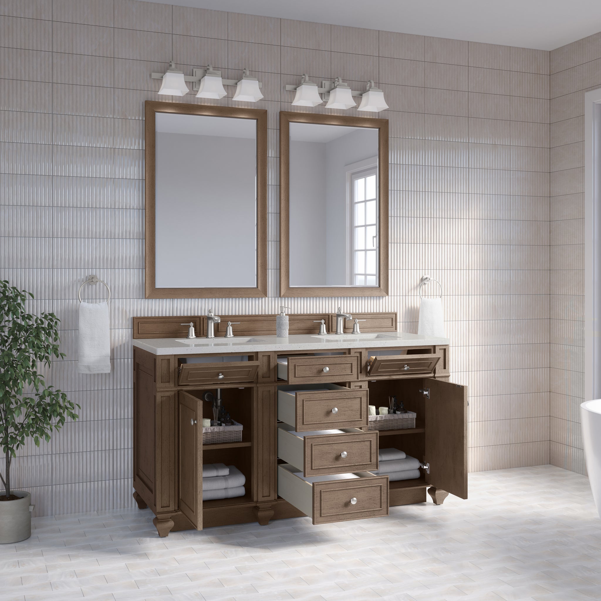 James Martin Bristol 60" Double Bathroom Vanity, Whitewashed Walnut by James Martin