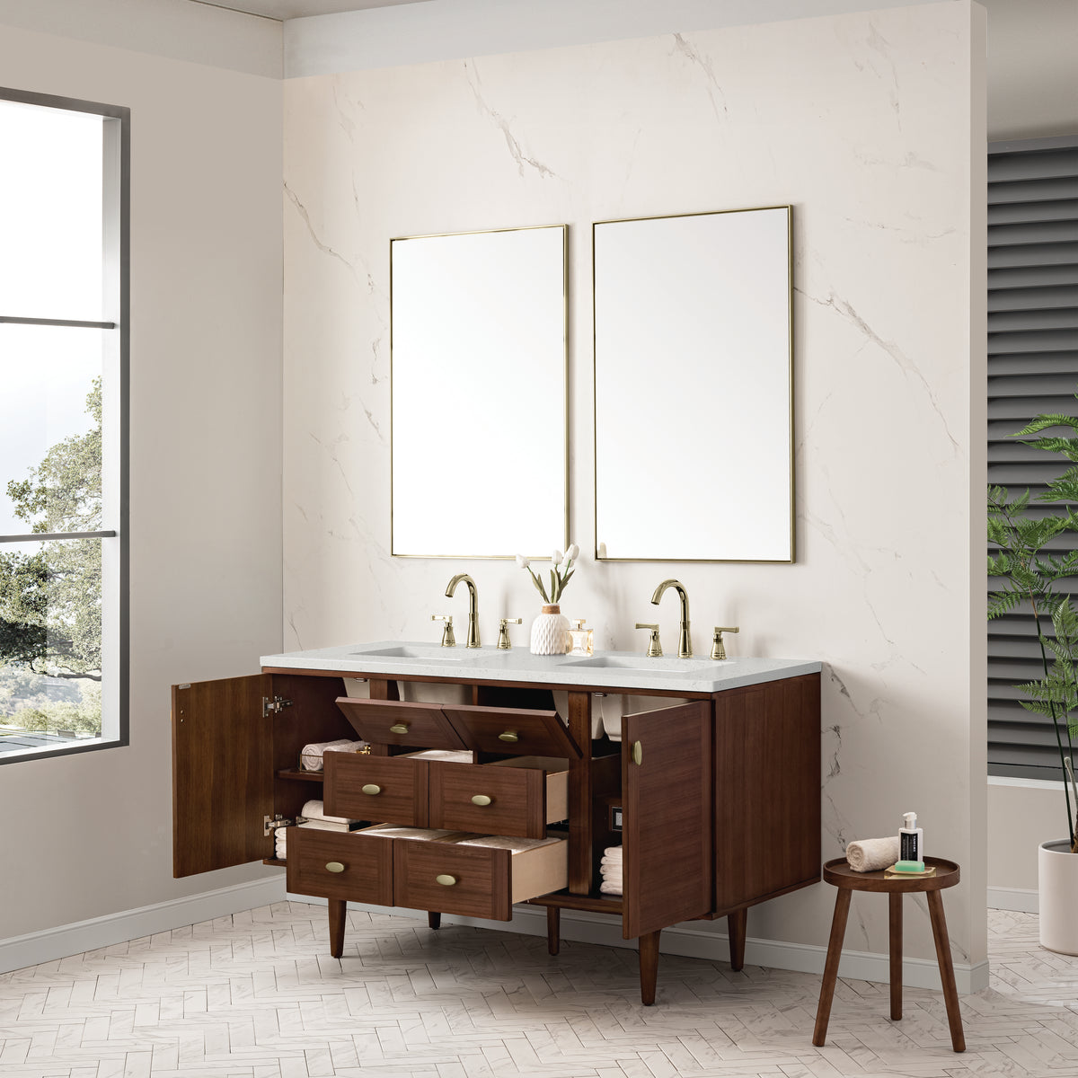 James Martin Amberly 60" Dual Mount Double Bathroom Vanity, Mid-Century Walnut, view 38