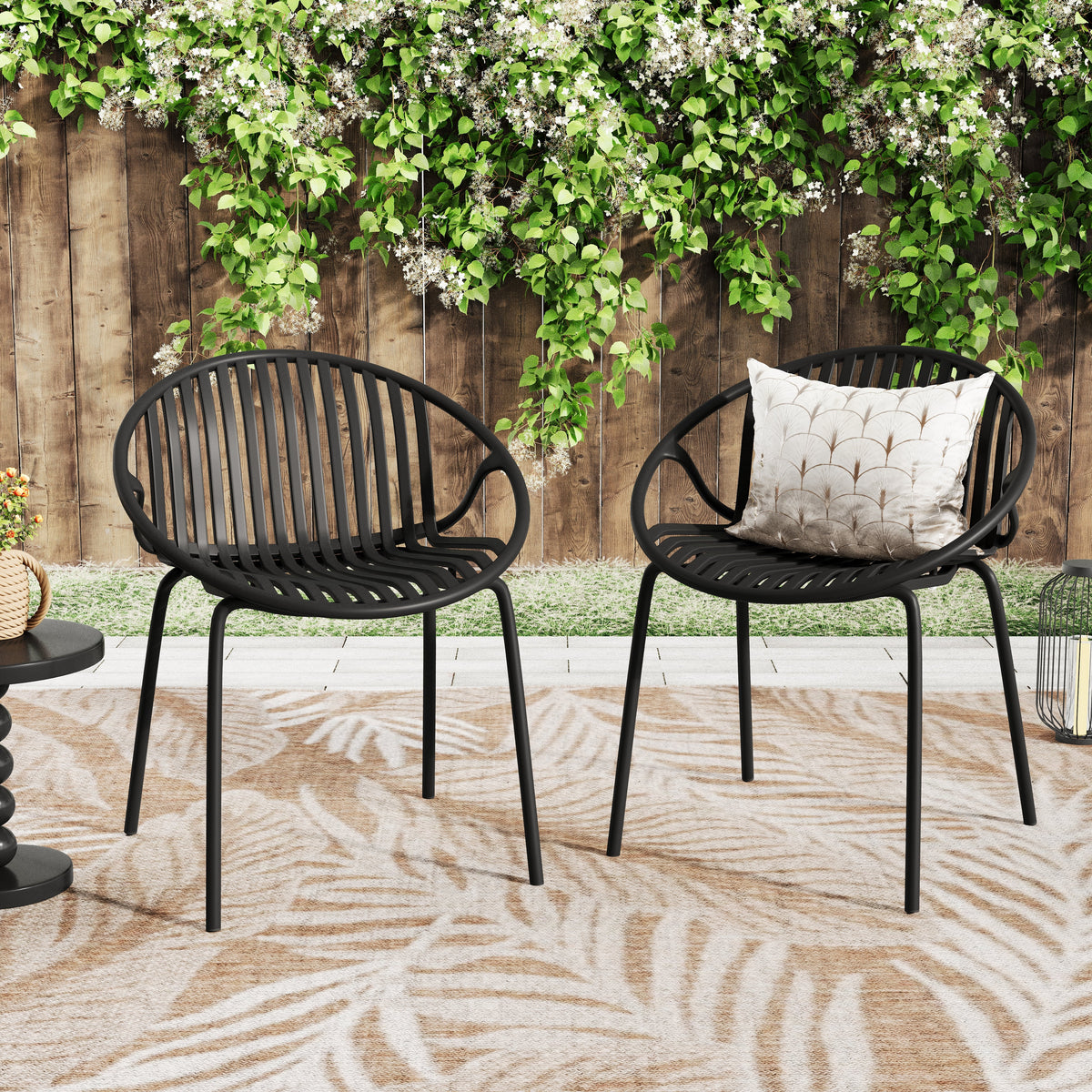 Stackable Patio Dining Chairs Set of 2 with Metal Legs - Black, Green or Orange