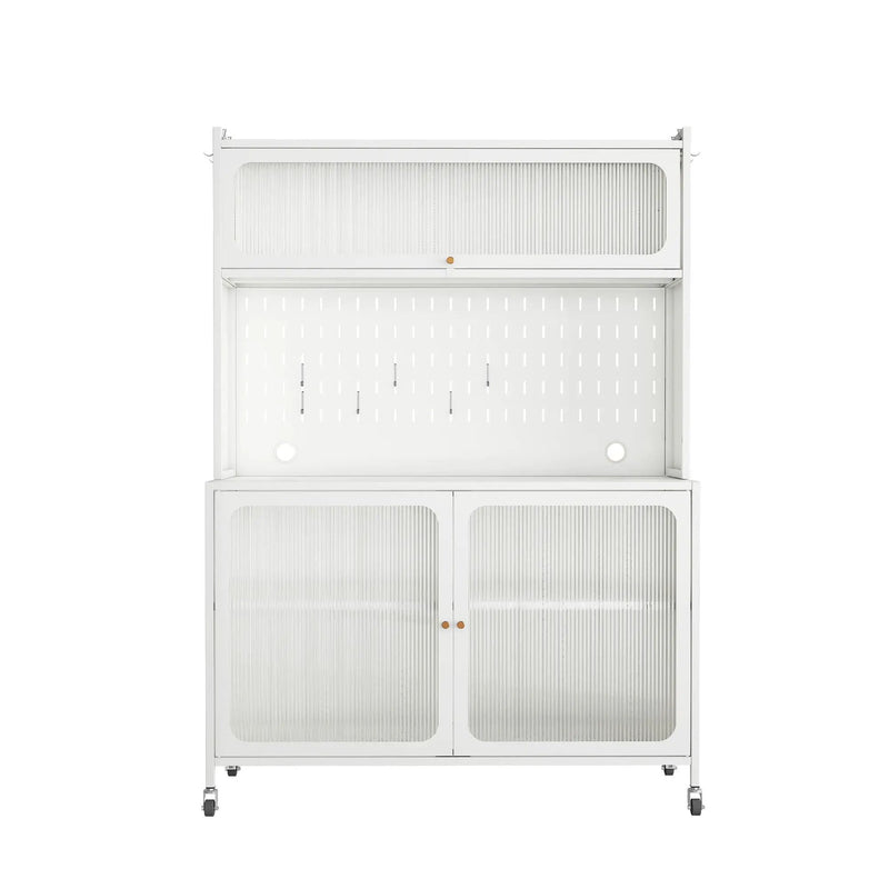 Contemporary Kitchen Pantry Cabinet With Glass Doors, Adjustable Shelves, Steel - Brushed Nickel by HouseOfZazla