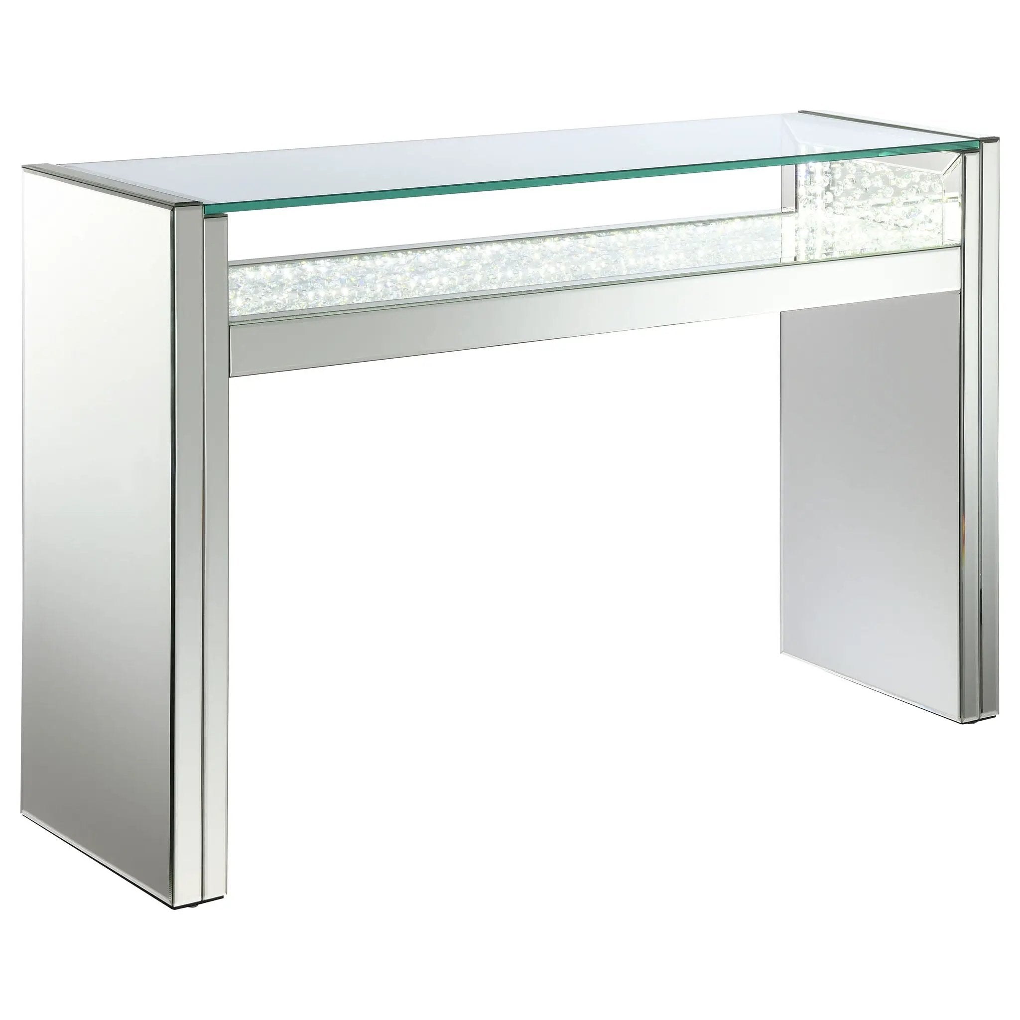 Edna Mirrored Console Table LED Lighting Silver by Unique Piece Furniture