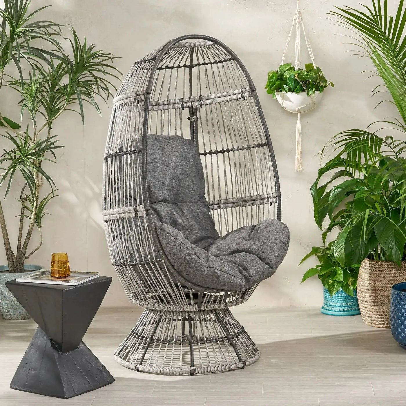 Patio Swivel Basket Egg Chair With Cushion by HouseOfZazla