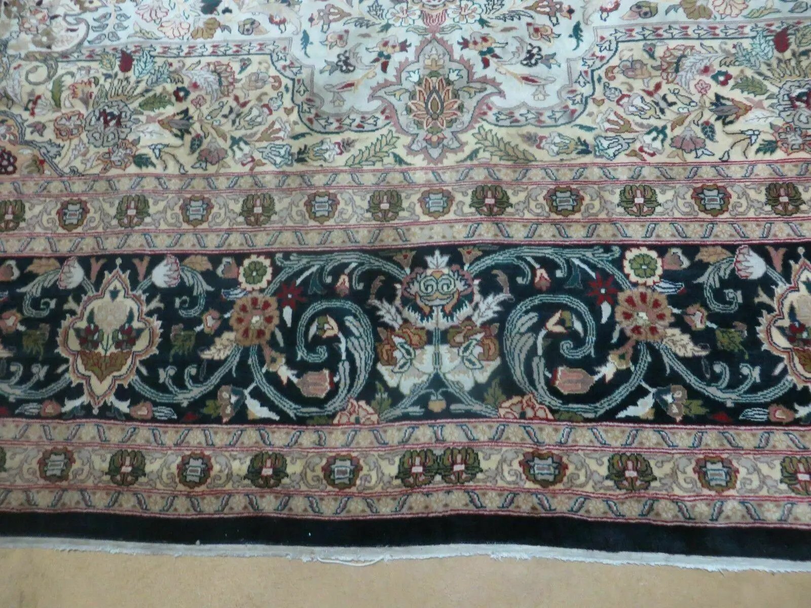 Beautiful Sino Persian Rug 9x12, Elegant High Quality Handmade Wool Oriental Carpet, Medallion with Corner Design, Floral, Black and Ivory by Jewel Rugs