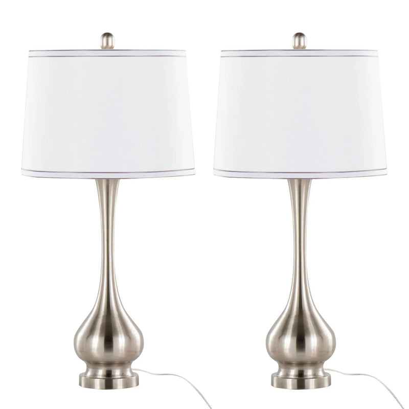 Cairo - Contemporary Table Lamp (Set of 2) - Nickel / White / Silver Trim by HouseOfZazla