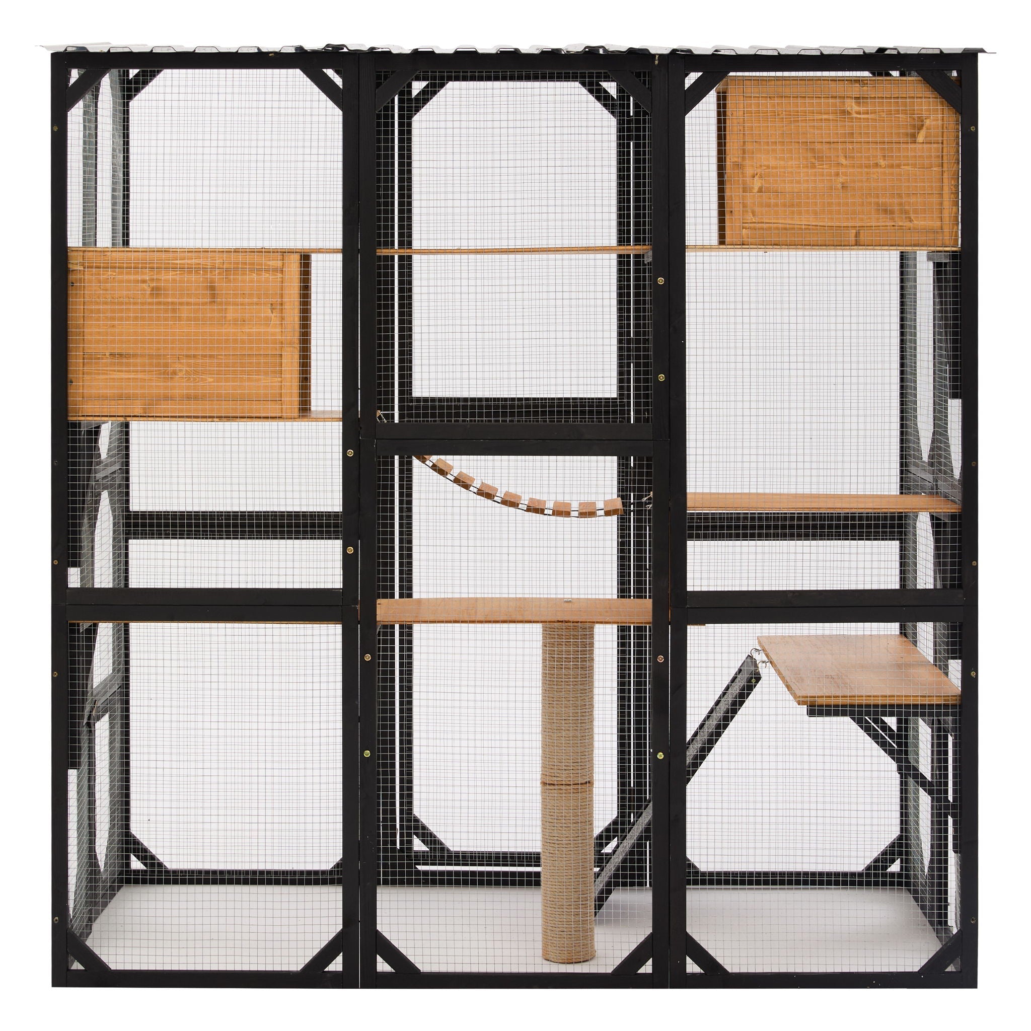 Outdoor Cat Enclosure With Sleeping Houses, Jumping Platforms, Scratching Post by HouseOfZazla
