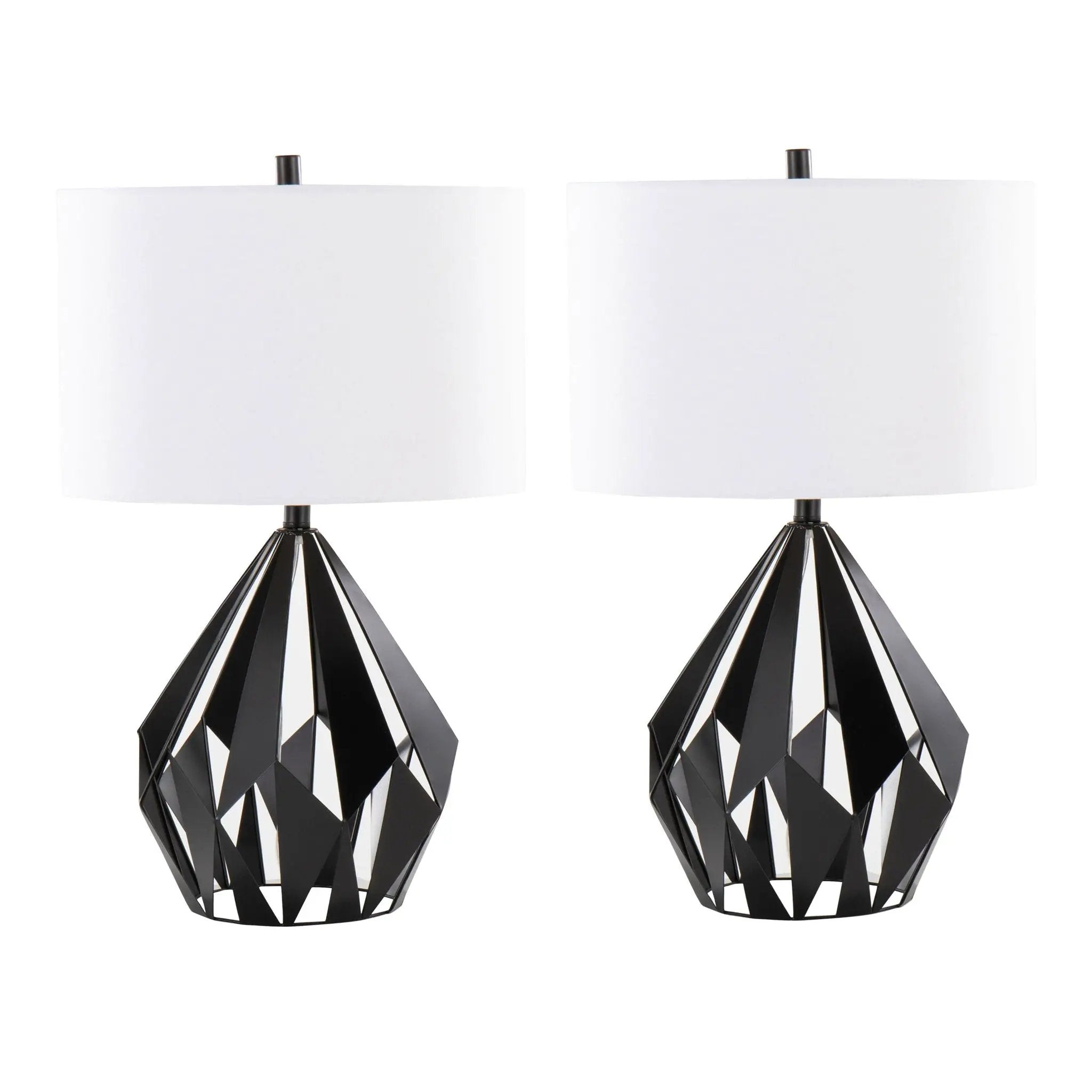 Geo - Me Tri Contemporary Table Lamp (Set of 2) - Matte Black / White by HouseOfZazla