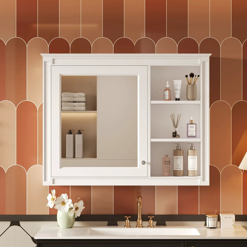 Wall Mounted Medicine Cabinet With Mirror, Adjustable Shelf - White by HouseOfZazla