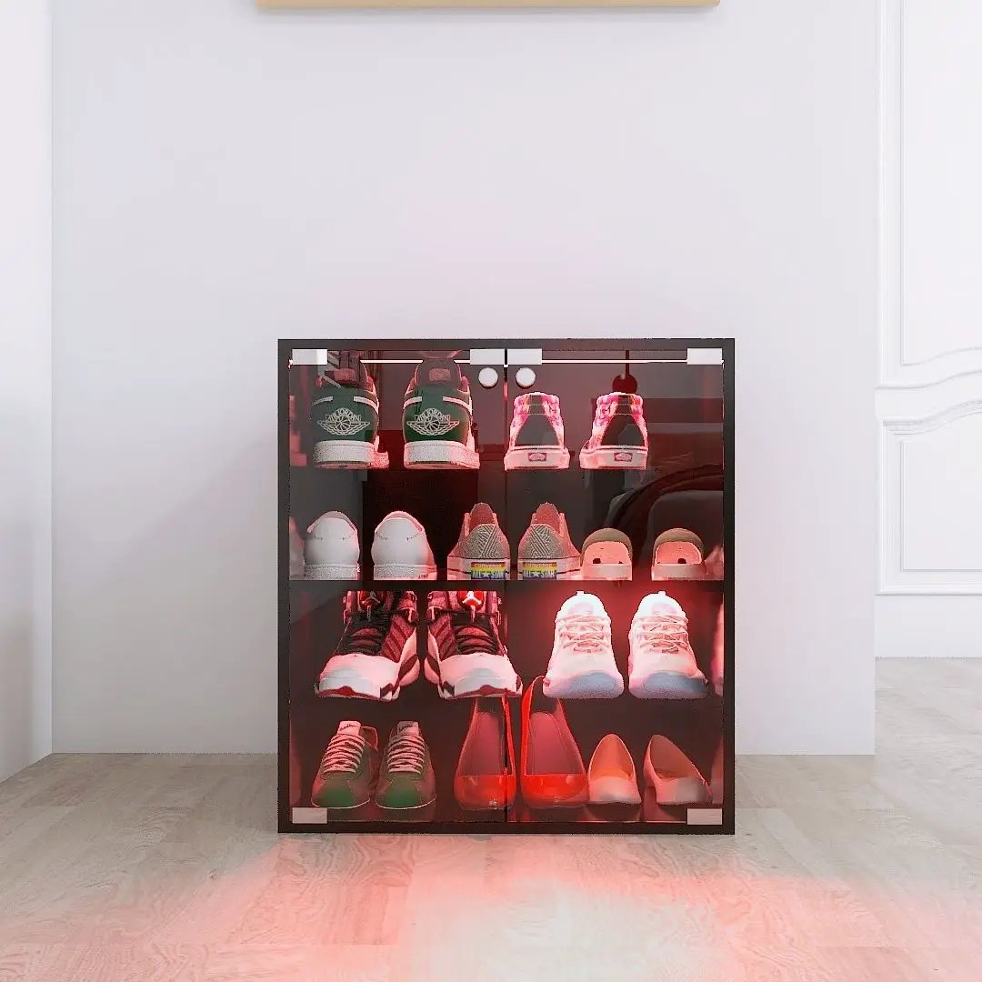 4 Layers Shoe Cabinet With Glass Door And Glass Layer Shoes Display Cabinet With LED Light Bluetooth Control - Black by HouseOfZazla