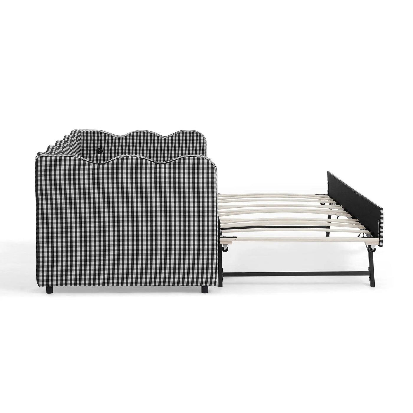 Gingham Daybed With USB Charging Port, Wave Shaped Design by HouseOfZazla