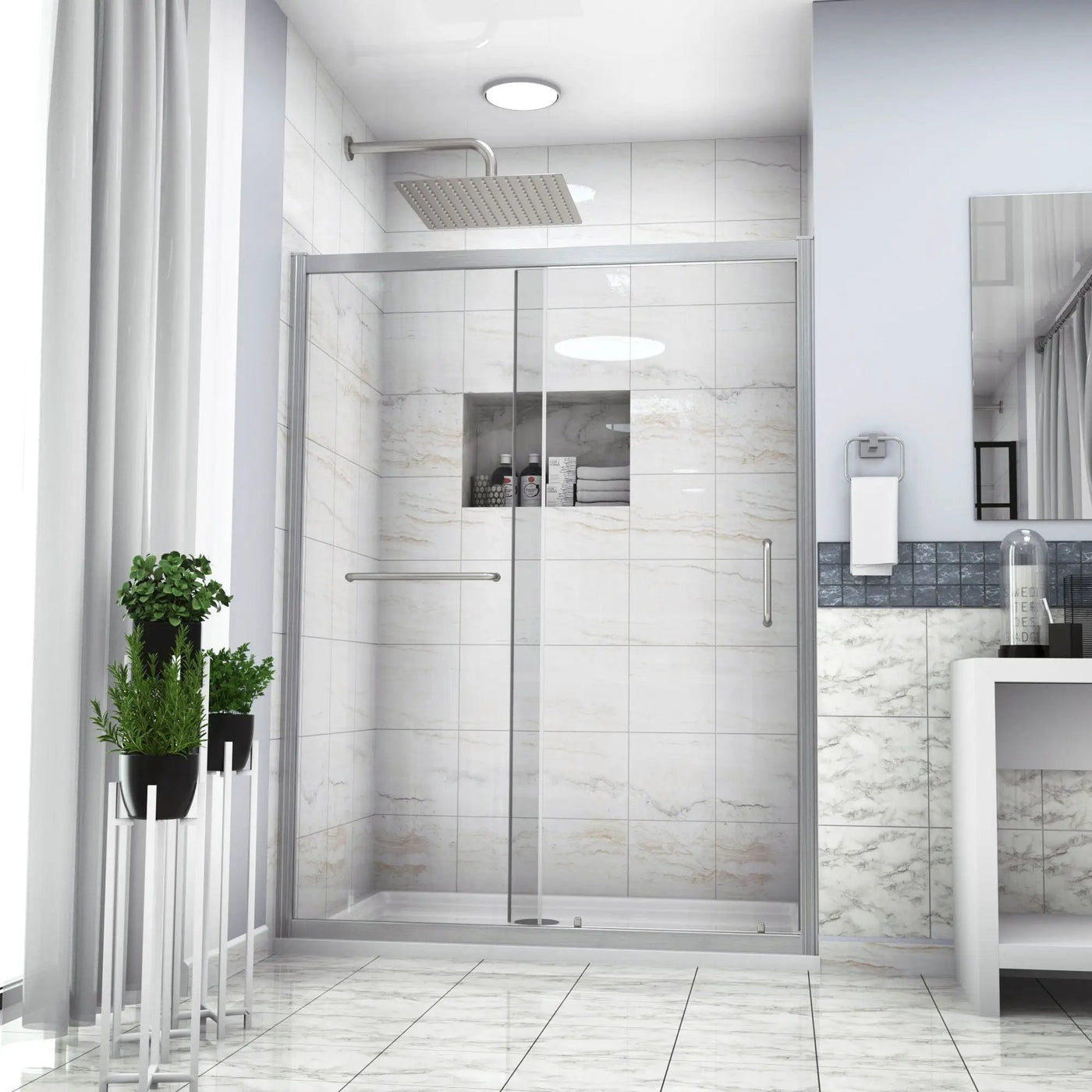 Single Sliding Bypass Shower Door Tempered Glass Enclosure by HouseOfZazla