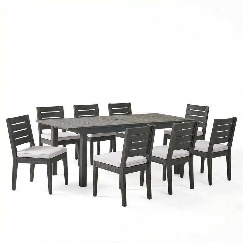 9-Piece Outdoor Dining Set with Extendable Acacia Wood Table and Cushioned Chairs by HouseOfZazla
