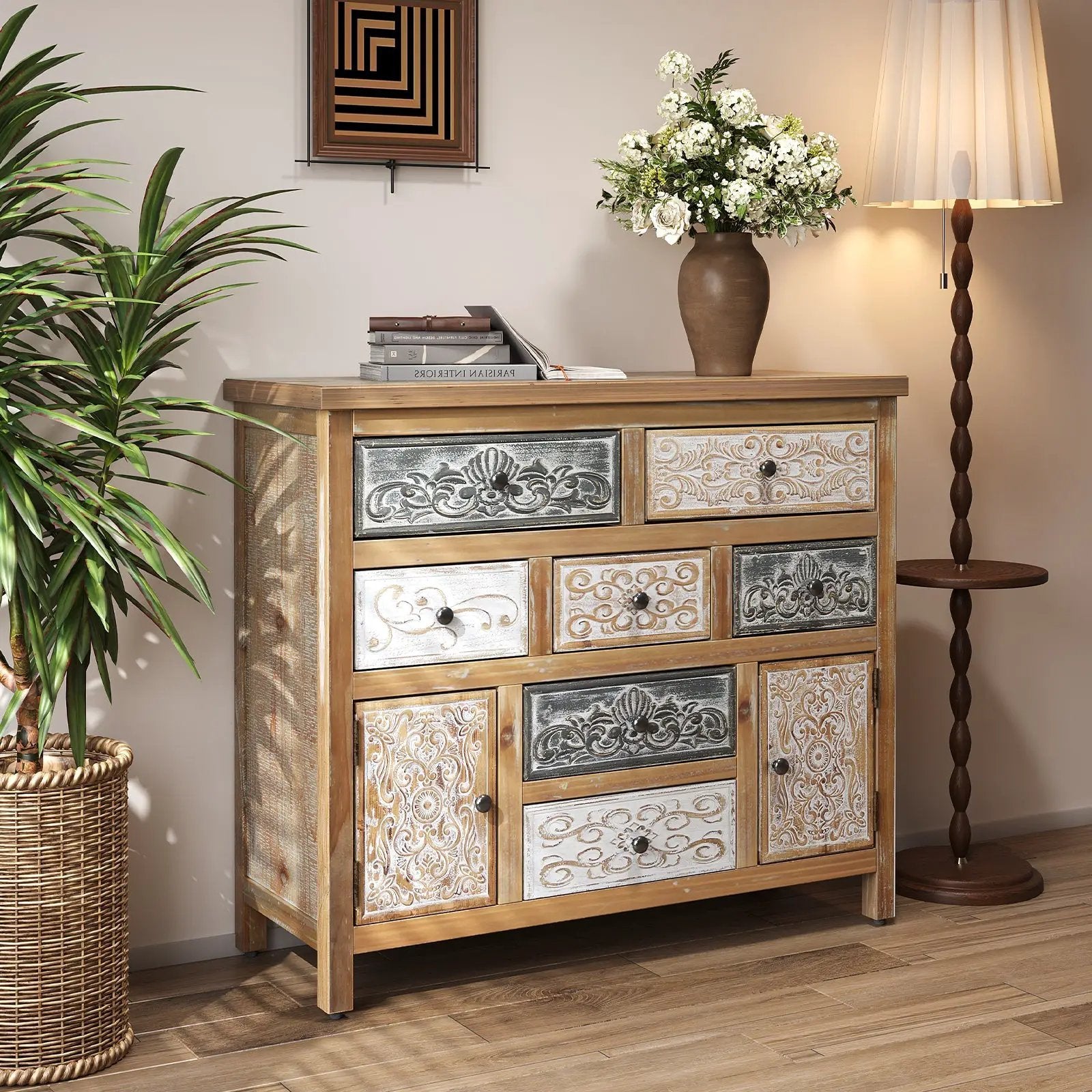 Vintage Wooden Accent Chest with 7 Drawers & 2 Cabinets by HouseOfZazla