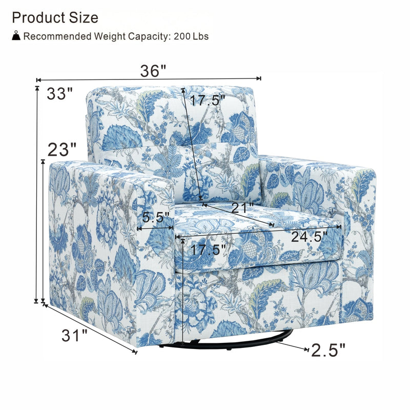 Floral Upholstery Degree Rotation Single Sofa Chair, photo 4 of 4