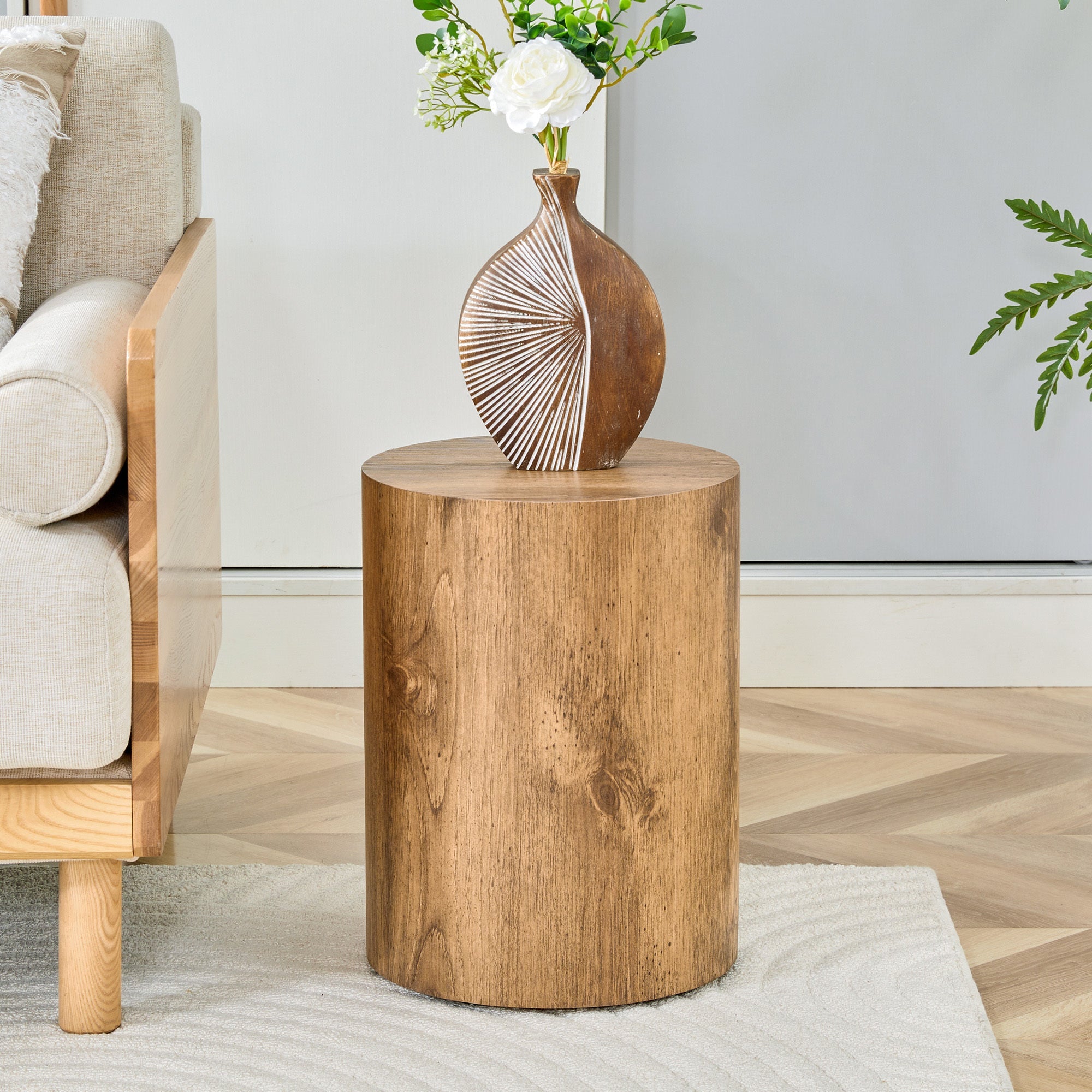 Modern Minimalist Set of Two Wood color Cylinder Coffee Tables by BLAKHOM