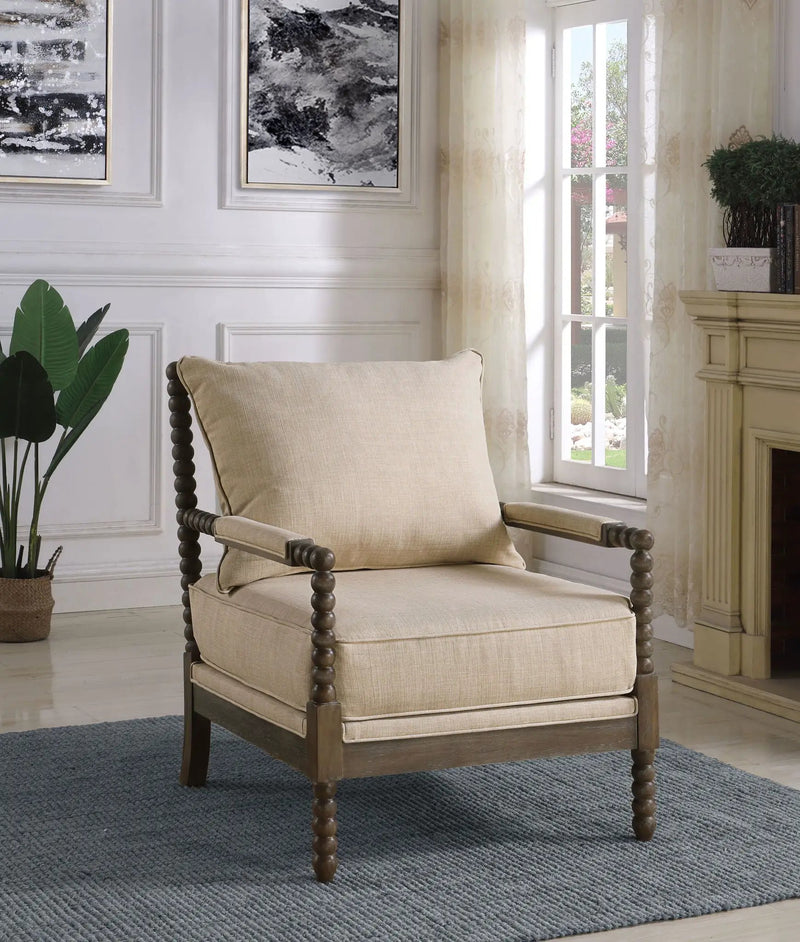 Blanchett Upholstered Bobbin Accent Chair Beige and Distressed Brown by Unique Piece Furniture
