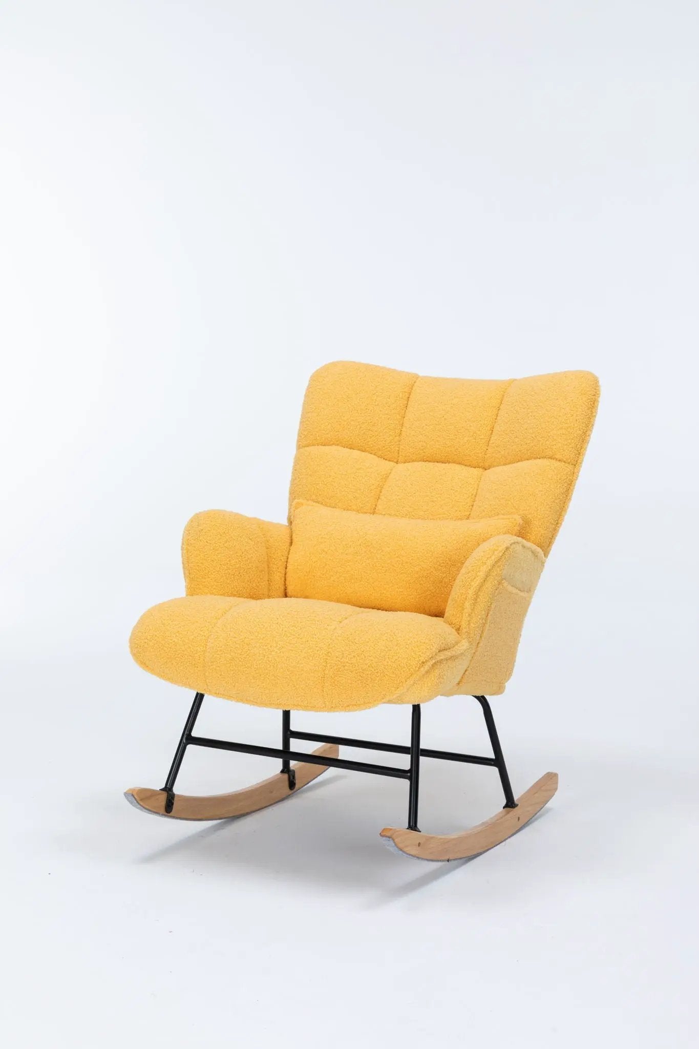 Rocking Chair Nursery, Teddy Upholstered Glider Rocker With High Backrest, Reading Chair Modern Rocking Accent Chairs Glider Recliner For Living Room - Yellow by Unique Piece Furniture