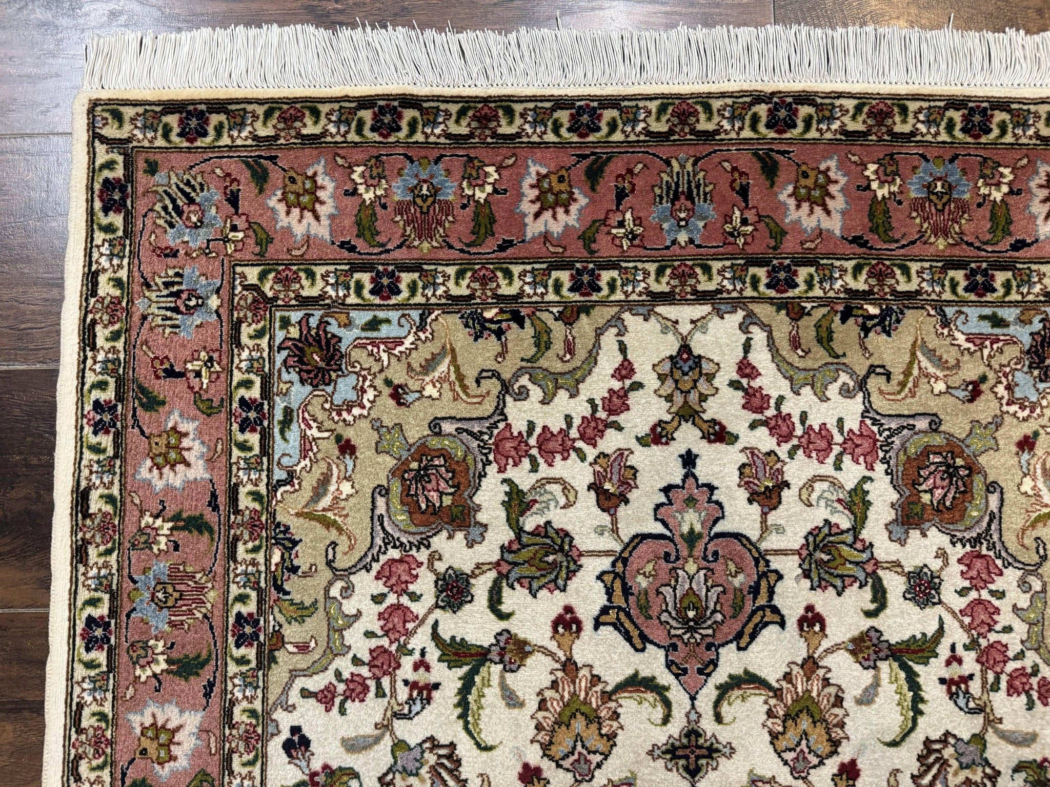 Fine Persian Tabriz Rug 3x5, Floral Medallion, 340 KPSI, Ivory Salmon by Jewel Rugs