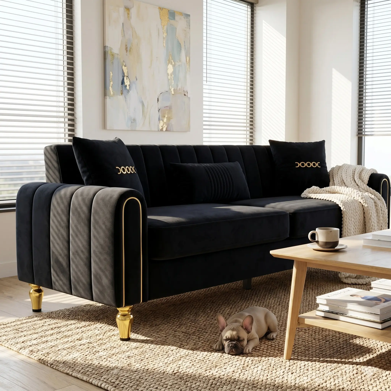 FX-P11-BK 87.4 Inch Modern Sofa Couch for Living Room, 3 Seater Upholstered Sofa with Pillows by HouseOfZazla